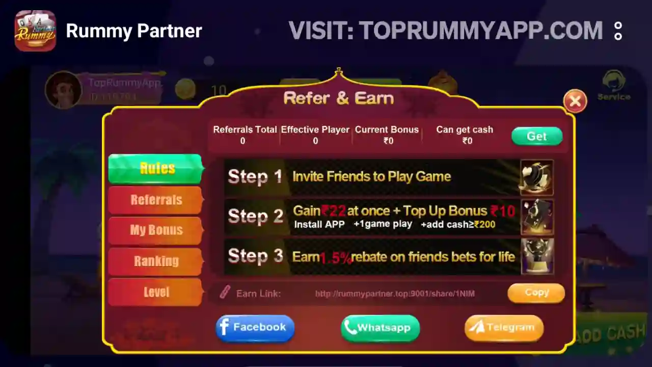 Rummy Partner App Referral Bonus Top Rummy App