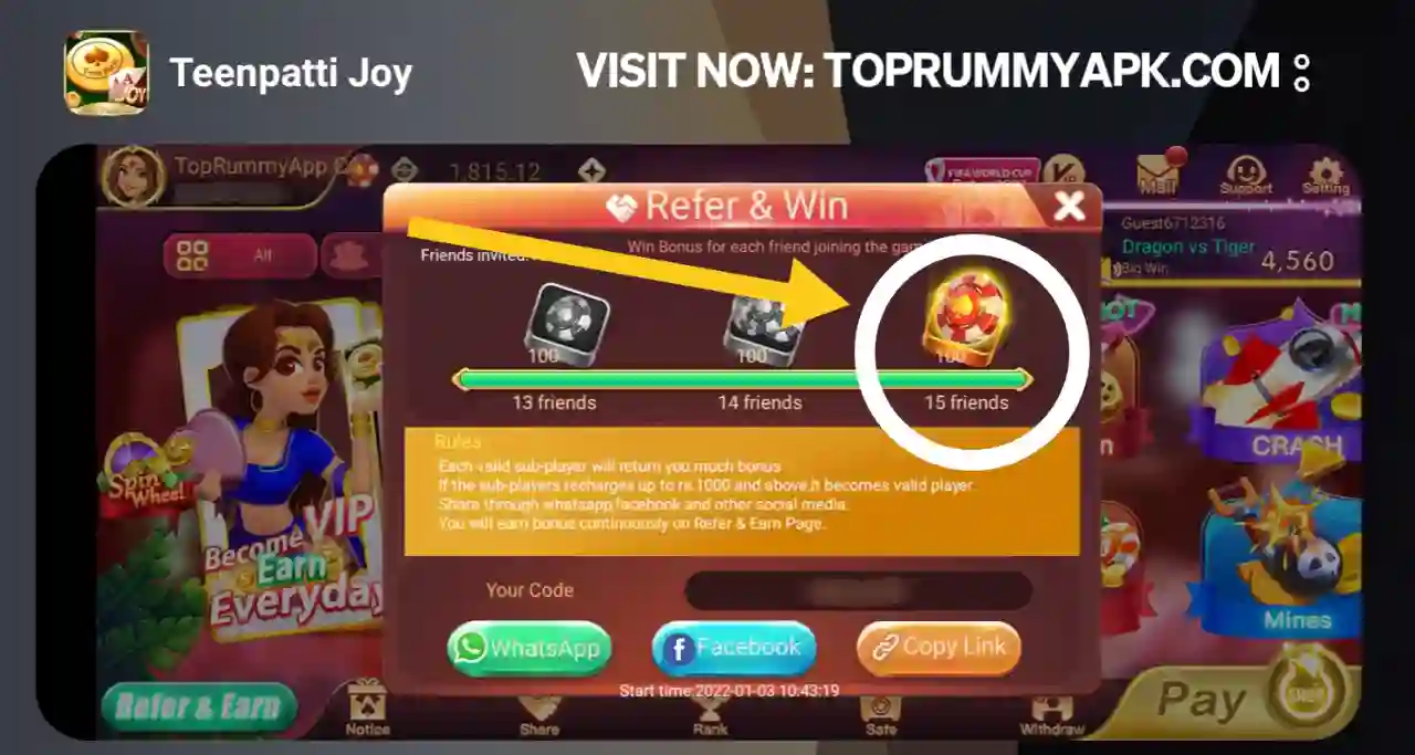 Earn with Share Feature on Teen Patti Joy App - Top Rummy App List 41 Bonus